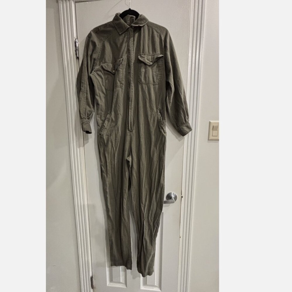 Vtg Banana Republic Safari Jumpsuit Flight Suit Long-Sleeve BROWN/BROWN STRIPE M
